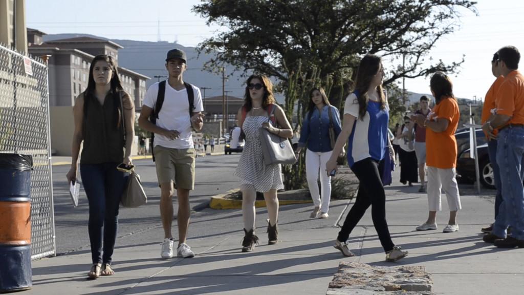 Students on the first day of school for the Fall 2013 semester.