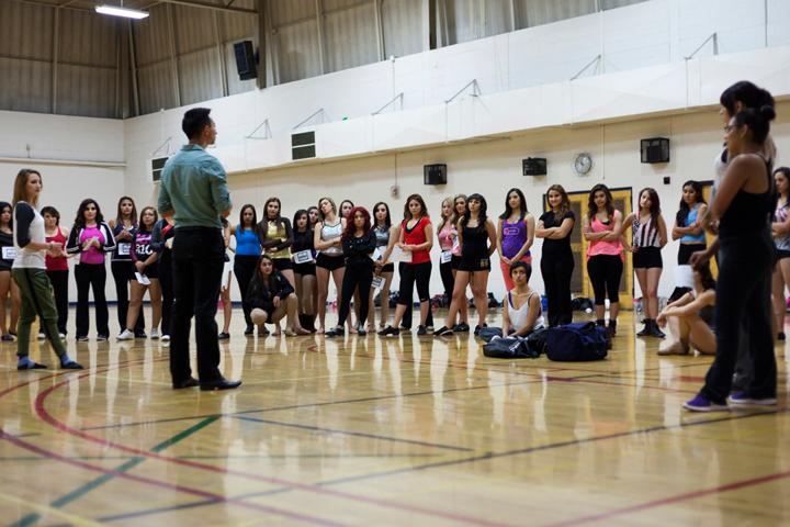 Girls lined up for the Sun City Girls team tryouts.