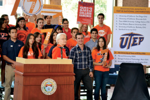 President Diana Natalicio presenting UTEP's new ranking from the Washington Monthly.