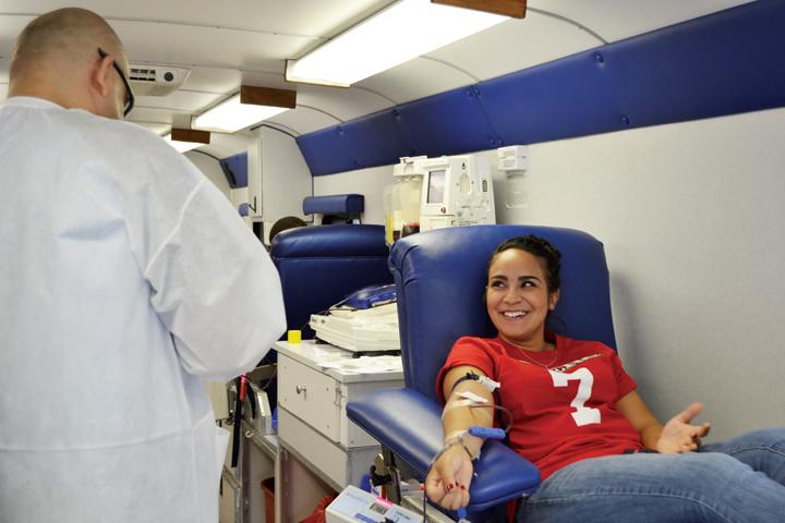 Rebekah Herriot, sophomore digital media production major donates blood.