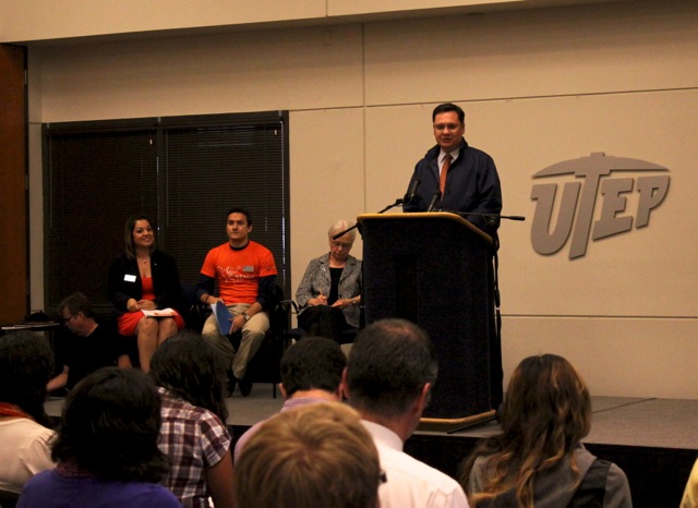 Gary Edens, vice-president of student affairs, speaks at the launching ceremony of the Miner Volunteer Corps.