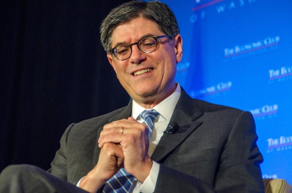 Treasury Secretary Jake Lew laughs Tuesday as he recalls that partisanship during the administration of Ronald Reagan wasn’t nearly as bad as it is today. He was the keynote speaker at the Economic Club of Washington breakfast. 