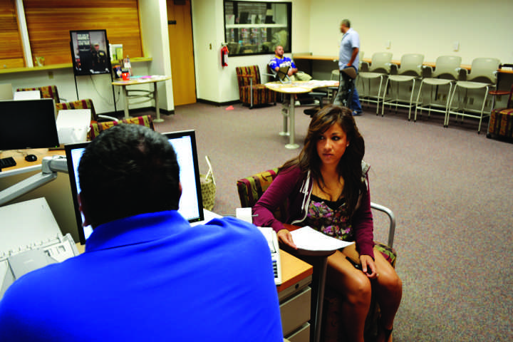 Laura Rabara, senior nursing major and U.S. army veteran, receives counceling at the center. She served two tours in Iraq between 2005-06 and 2008-09. 