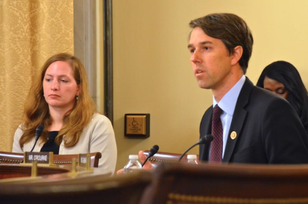 Rep. Beto O’Rourke, D-Texas, questions the value and costs of the biometric exit system at a hearing Thursday. Department of Homeland Security officials estimate upward of $3 billion for the exit system