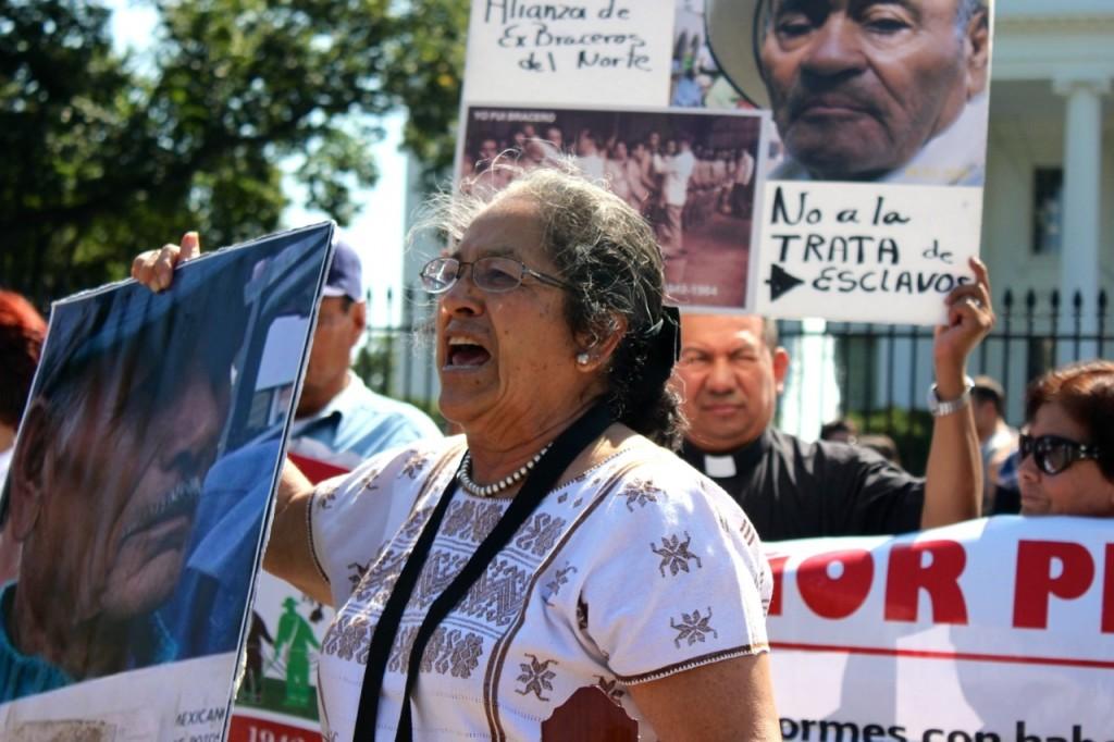 Rosa Martha Zárate Macías, coordinator of the group of activists and former migrant laborers, says Thursday the Mexican government withheld 10 percent of migrant laborer’s earnings in savings accounts. The group ended their U.S stay in front of the White House. 