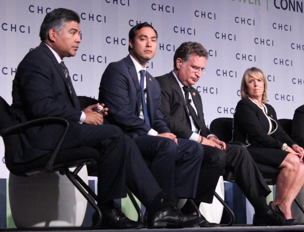 Congressional Hispanic Caucus freshman representatives talk Tuesday about their first year in Congress. They expressed their concern about the government shutdown. From left, Democratic Reps. Tony Cárdenas, Calif.; Joaquin Castro, Texas; Joe Garcia, Fla., and Michelle Lujan Grisham, N.M.
