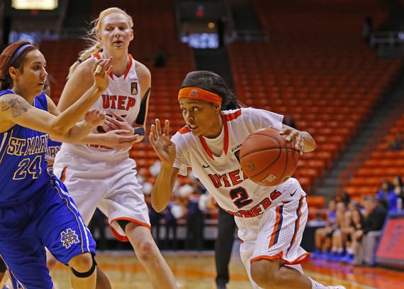 Junior guard Cameasha Turner drives the ball to the rim on the Women’s basketball exhibition game on Nov. 2 against St. Mary’s(TX).