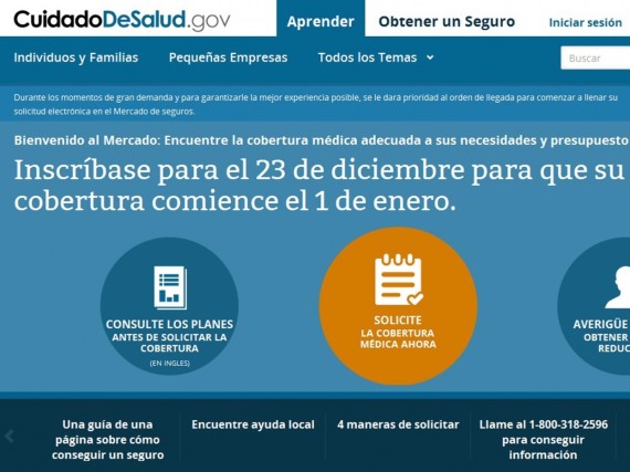 A screenshot of the site Cuidadodesalud.gov. The Spanish language site went live Friday after its launch was delayed several times.