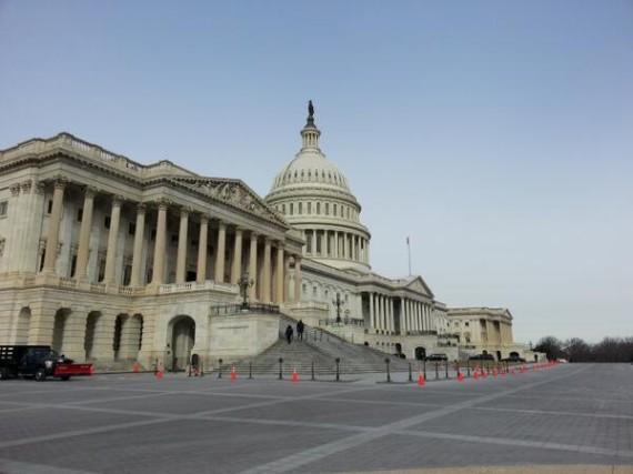 Security setting up outside of the Capitol in preparation of the presidents speech.