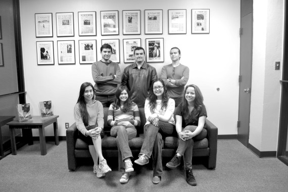 The Prospector editorial staff: (Top, left to right) Andres Rodriguez, Edwin Delgado, Diego Burciaga, (bottom, left to right) Andrea Acosta, Jasmine Aguilera, Lorain Watters, Michaela Roman. Not pictured: Marcus Seegers.