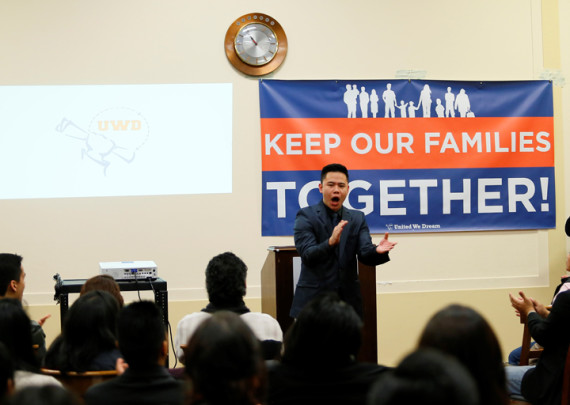 United We Dream members rally in Rayburn House Office Building 2226 on Feb. 3. Some seventy supporters packed the room and shouted “stand up, fight back,” loud enough for their voices to be echoed throughout the building.