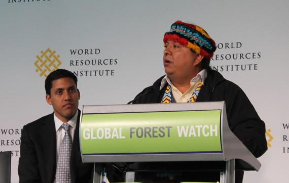 Juan Carlos Jintiach, indigenous leader of the Shuar Nation in Ecuador, says that the satellite program will benefit indigenous tribes around the world. USAID Administrator Rajiv Shah also spoke at the news conference.
