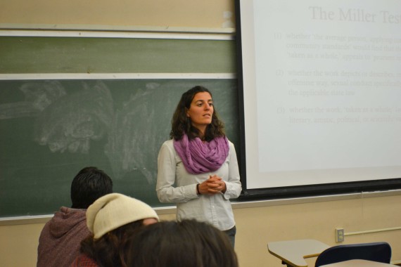 Naomi Fertman, associate professor in the Women’s Studies Program, teaching the course “Women and Work in the Sex Industry.”