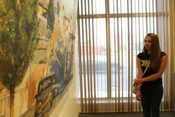 Freshman Criminal Justice major Stacy Shearman observes art. 