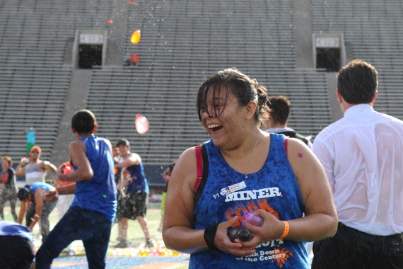 Students take part in the third-annual Miner Soak Down. 