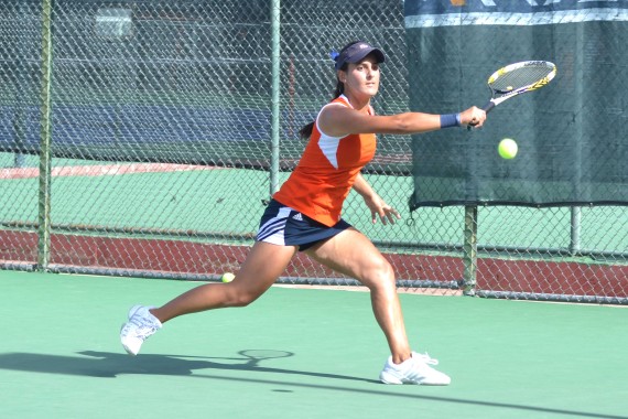 Senior Rebecca Calvillo hits a backhand slice.