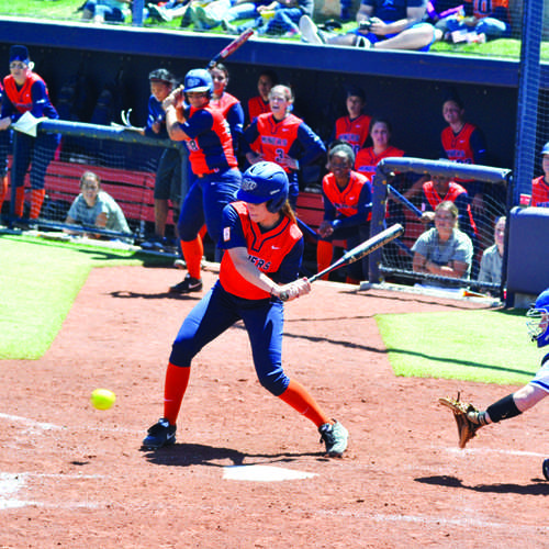 Junior infielder Ashley Eldridge attempts to hit the ball against Middle Tennessee.