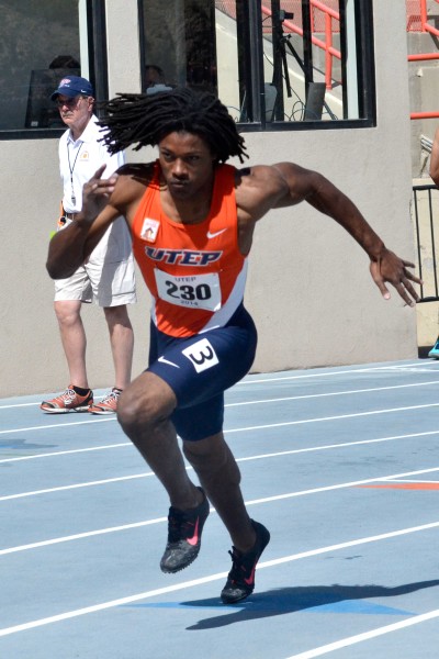 Cornell Horn sprints during the UTEP Springtime meet on March 22.