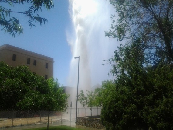 A water pipeline burst this afternoon, May 12, between Liberal Arts and the Administration Building. 