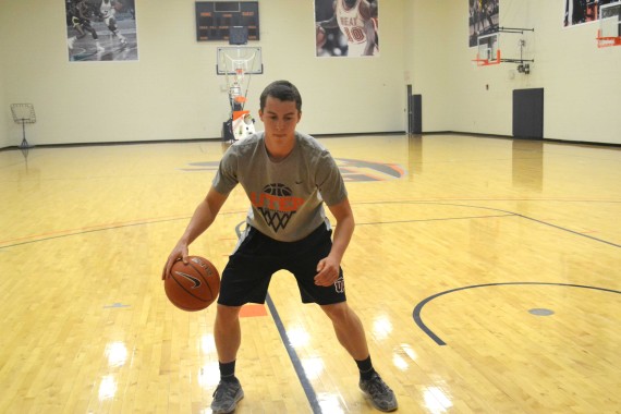 Guard Trey Touchet shows off his ball handling skills. 