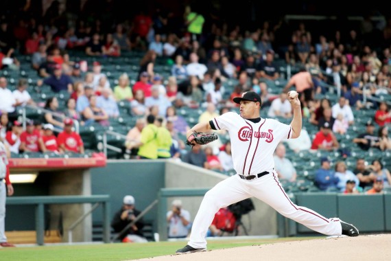 Starting pitcher Juan Pablo throws a fast ball in the first inning. 