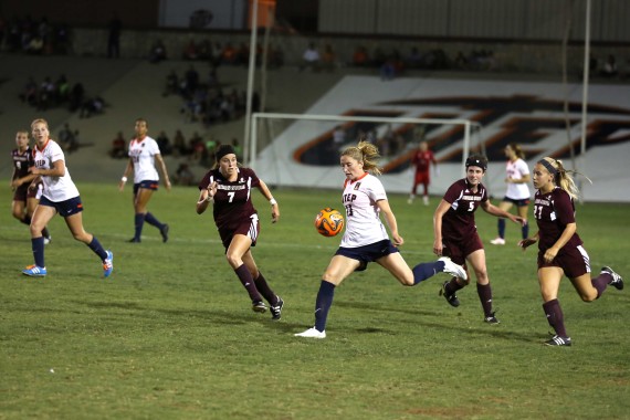 Angela Cutaia prepares to cross the ball to opposite side of field. 