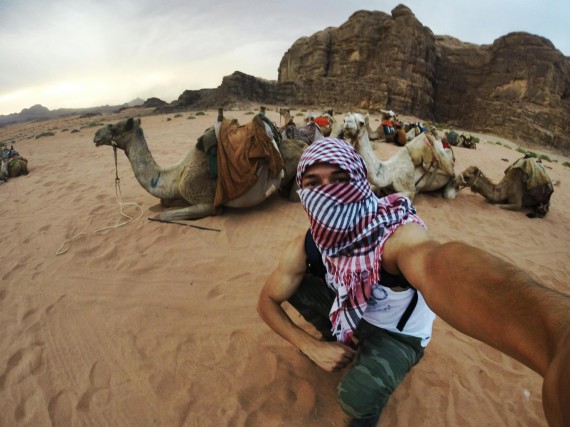 Pedro Garcia, junior political science major, on an excursion to the Wadi Rum desert in Amman, Jordan.