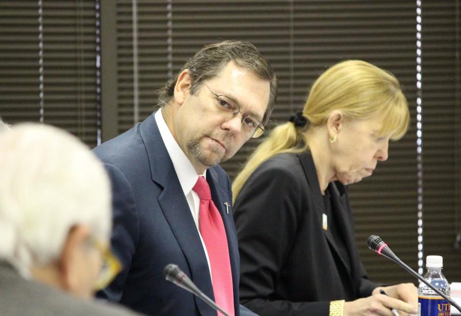 Chairman Paul Foster at the Board of Regents meeting.