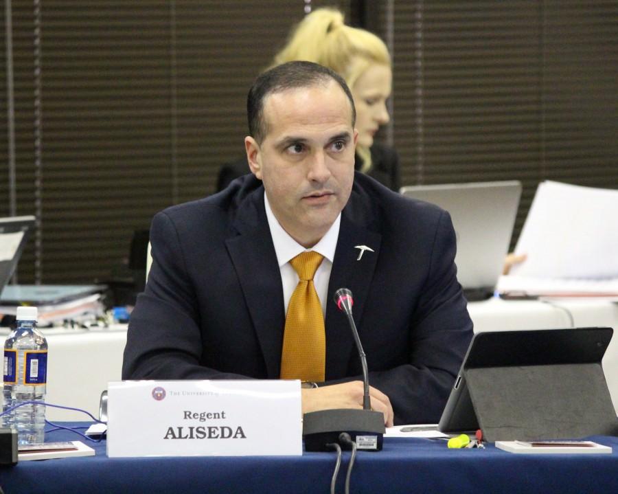 Earnest Aliseda at the Board of Regents meeting in UTEP