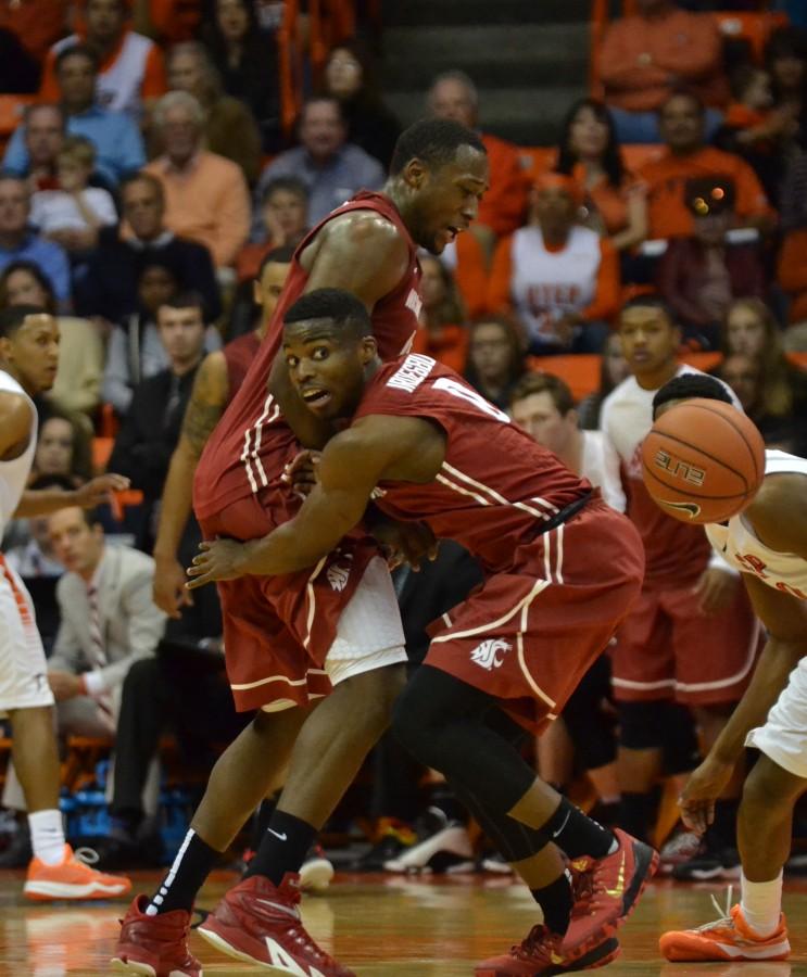 WSU guard Ike Iroegbu loses the ball vs UTEP. 