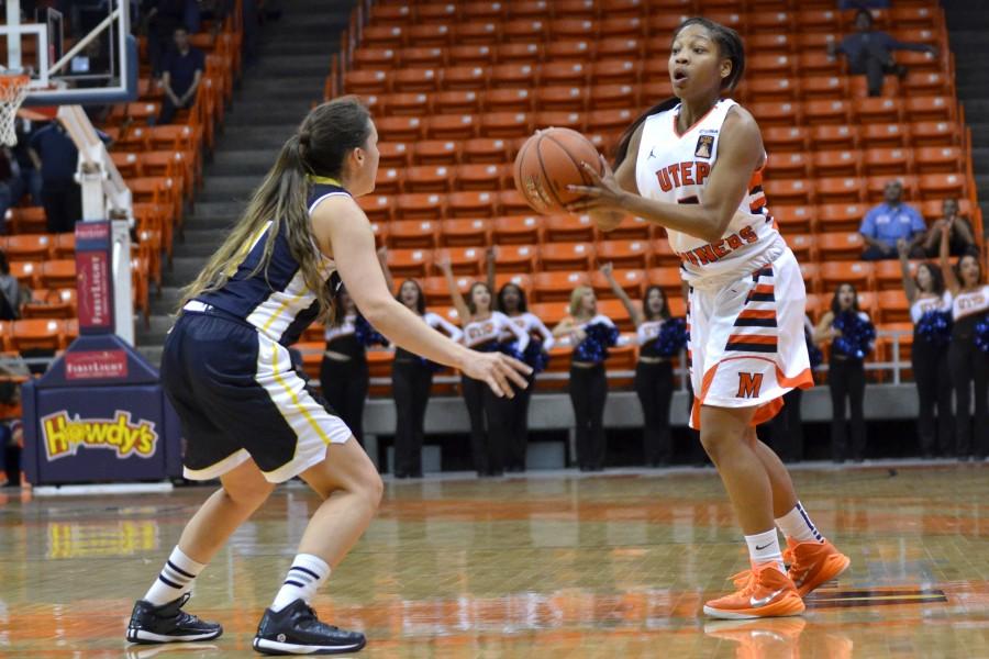 Freshman guard Lulu McKinney attempts a pass into the low post. 