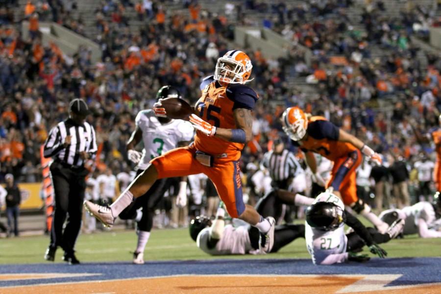 Running back Nathan Jeffery scores the first of his three touchdowns. 