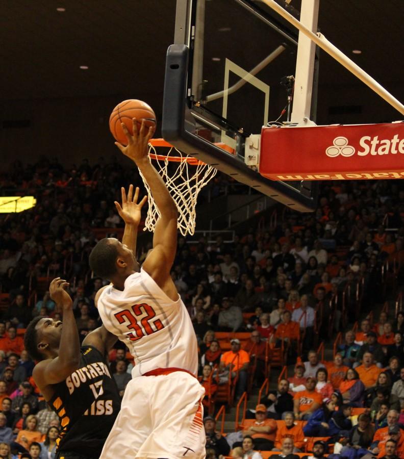 Vince Hunter fights for a layup. 