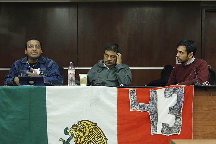 Vidulfo Rosales, public interest attorney for the state of Guerrero, left, and Felipe de la Cruz, professor at Raul Isidro Burgos Rural Teachers College in Ayotzinapa, brief journalists and students at the University of the District of Columbia of the missing 43 Mexican students. Cruz’s barely escaped the kidnapping. 