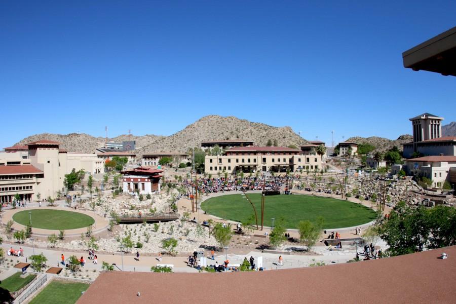 A view of Centennial Plaza as seen from the Administration Building. 