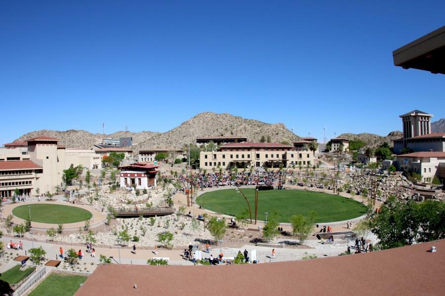 A+view+of+Centennial+Plaza+as+seen+from+the+Administration+Building.+