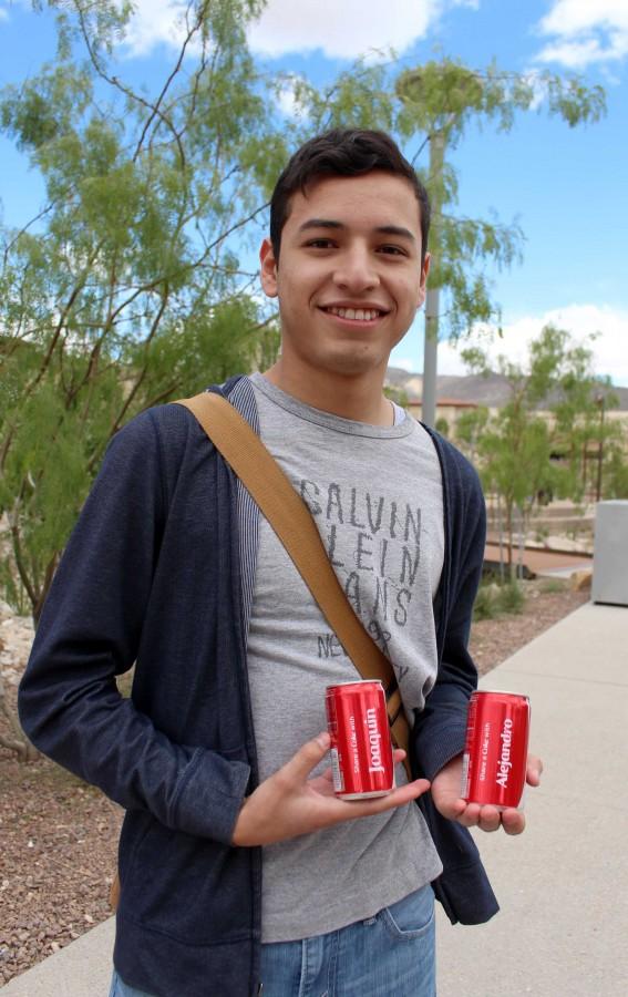UTEP student Cesar Vasquez personalized his coke cans to unique names. 