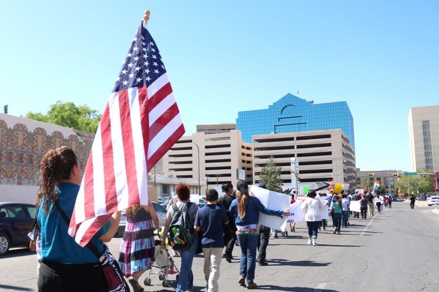 More+than+300+El+Pasoans+marched+on+April+30+through+downtown+to+protest+anti-immigration+bills.++