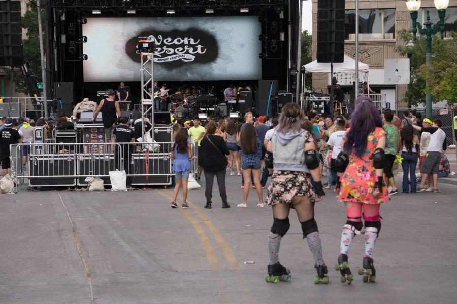 Roller-skating friends enjoy The DA during the early hours of NDMF.