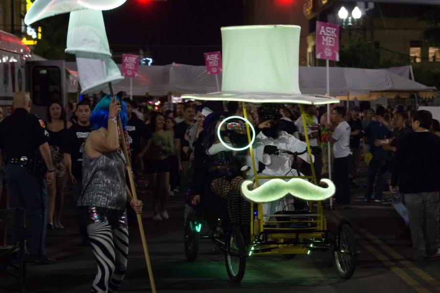 Mustachiod golf cart at the festival. 