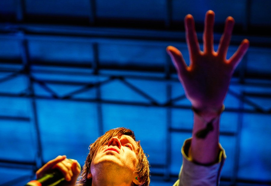 Aaron Shanahan reaches out to the crowd at Neon Desert. 