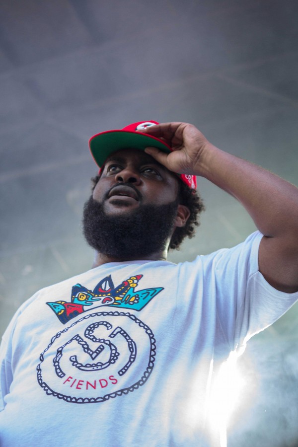 Rapper Bas looks at the crowd.