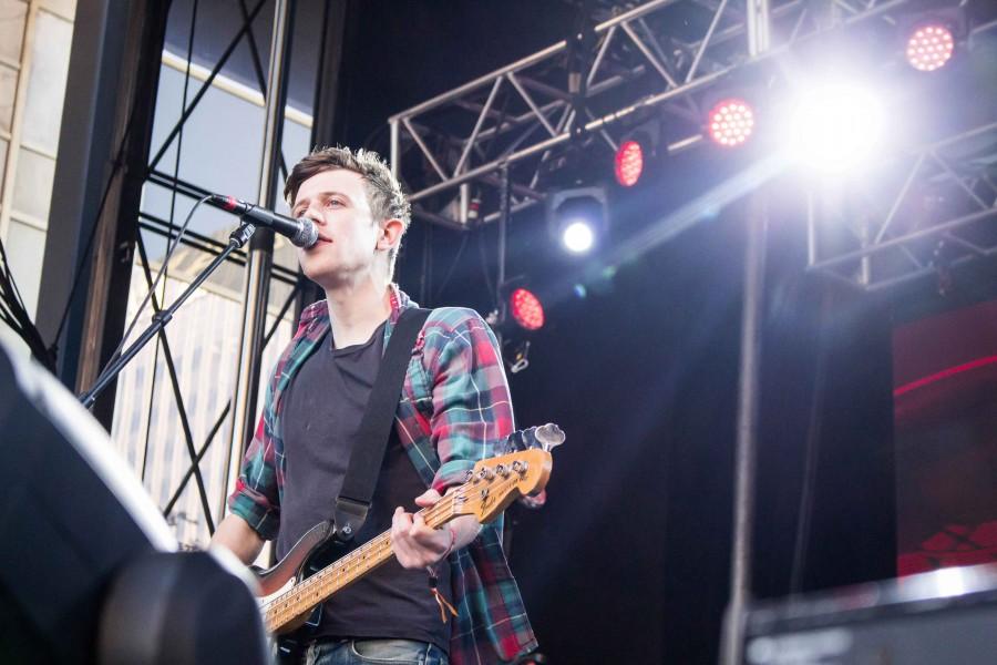 Tokyo Police Club bassist performing at the Neon Desert Music Festival.