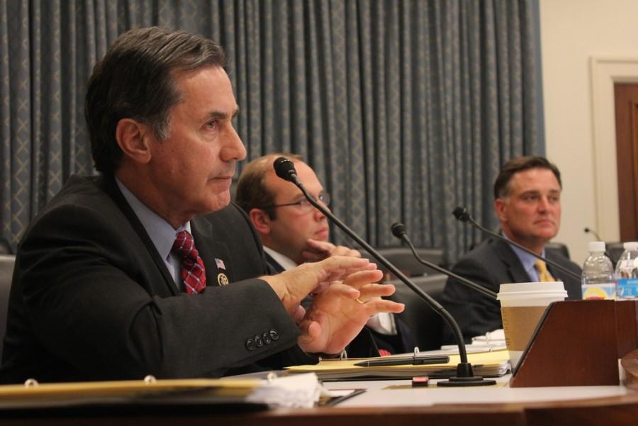 Rep. Gary Palmer, R-Ala., asks Scott Ketter, director of survey research at Pew, about polling methods on millennials. Palmer had to borrow the mic of Rep. Will Hurd, R-Texas. Palmer and Hurd joked it was a sign of the millennials’ sharing economy, which has spawned businesses including Uber and Airbnb. SHFWire photo by Matthew J. Connor