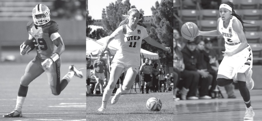 Aaron Jones (left), Angela Cutaia (middle), and Cameasha Turner (right) are three of the top athletes returning to action this semester in their respective sports.