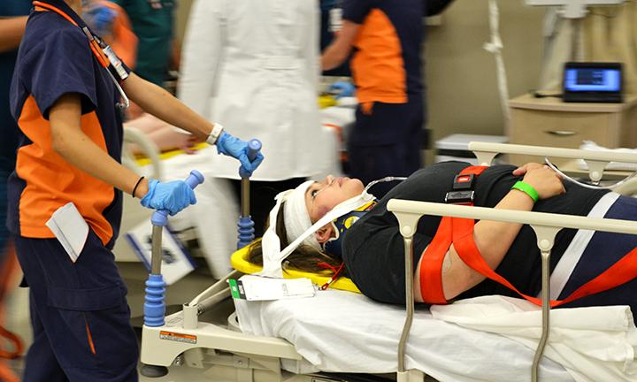 UTEP nursing student tends to a simulated victim.