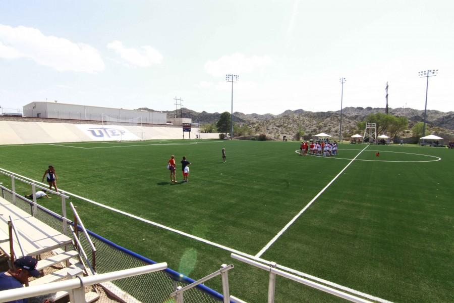 A view from from the stands of the newly renovated University Field, which is made out of artificial turf.