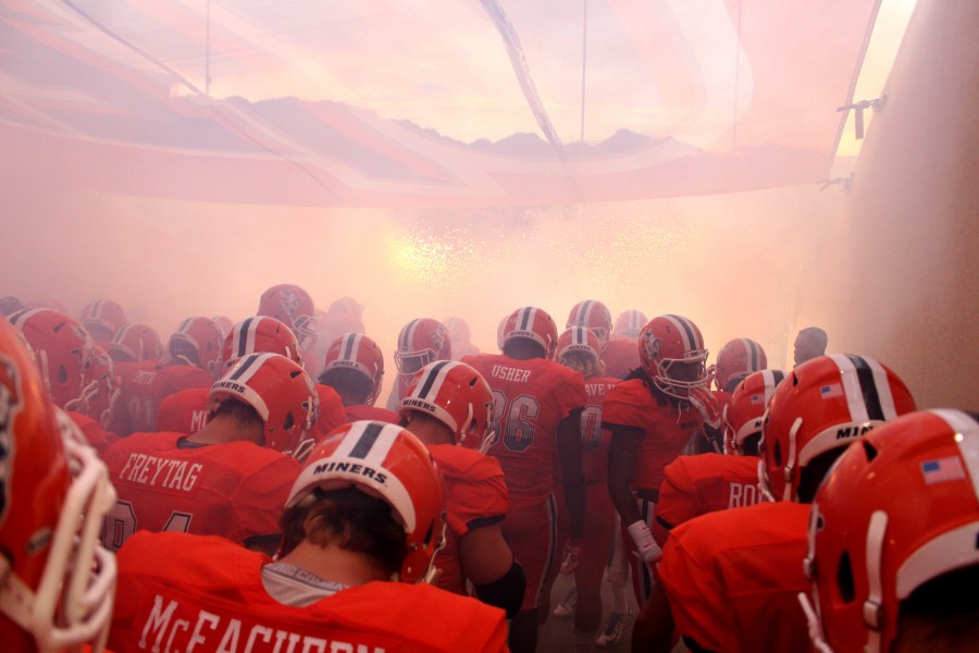 The UTEP miners getting ready to storm the feild. 