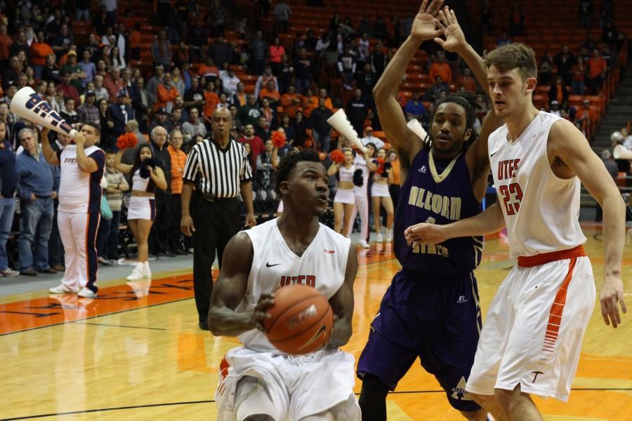 UTEP Guard Lee Moore looks at the hoop versus Alcorn. 