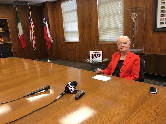 UTEP President Diana Natalicio spoke to media after being named one of TIME Magazines list of the worlds 100 most influential people. 